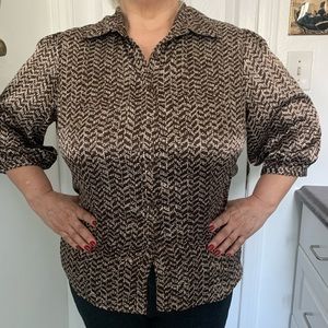 Plus Size Short Sleeve Brown Patterned Blouse